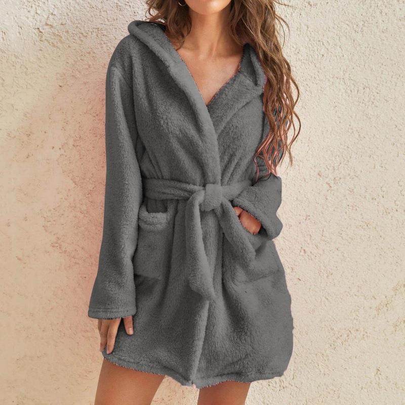 hooded sleepwear fleece home fluffy pyjamas robe soft