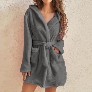 hooded sleepwear fleece home fluffy pyjamas robe soft