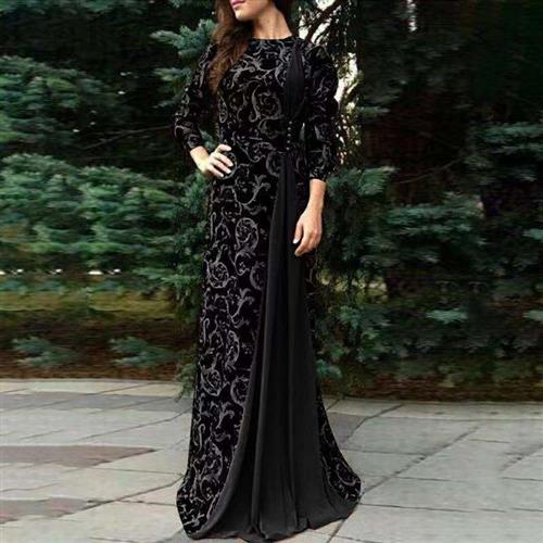 plus print size party floral dress women evening medieval