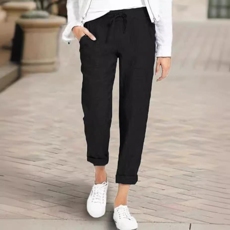 summer women linen trousers bottoms with pockets trousers