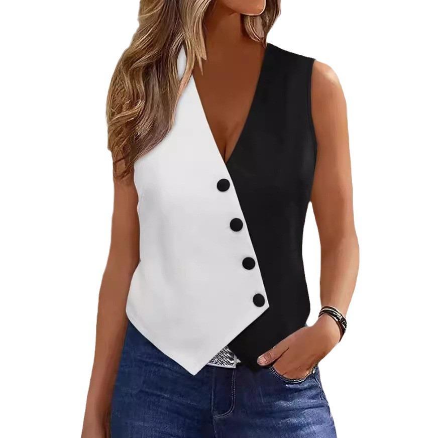 womens shirt tops  summer elegant colorblock buttoned