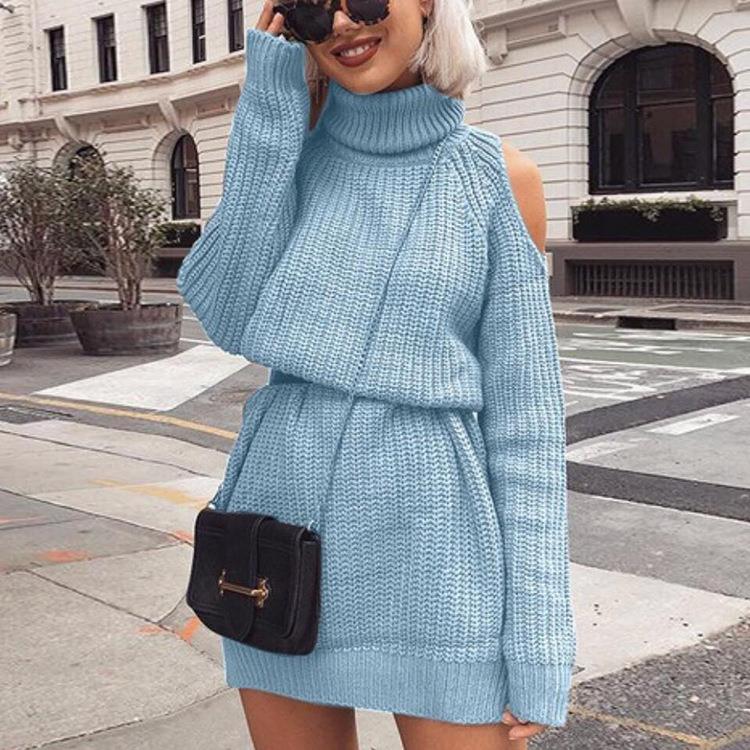sweater knitted mid-length off-shoulder turtleneck Womens