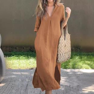 loose slit skirt length quarter pockets three mid sleeves