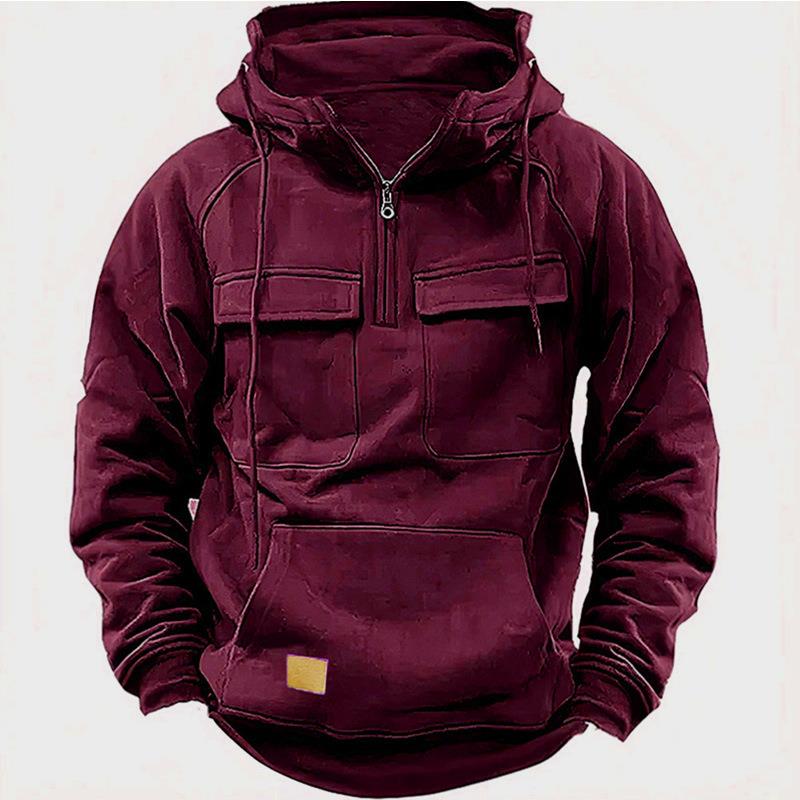 men sweatshirt quarter zip cargo pullover hoodies workout