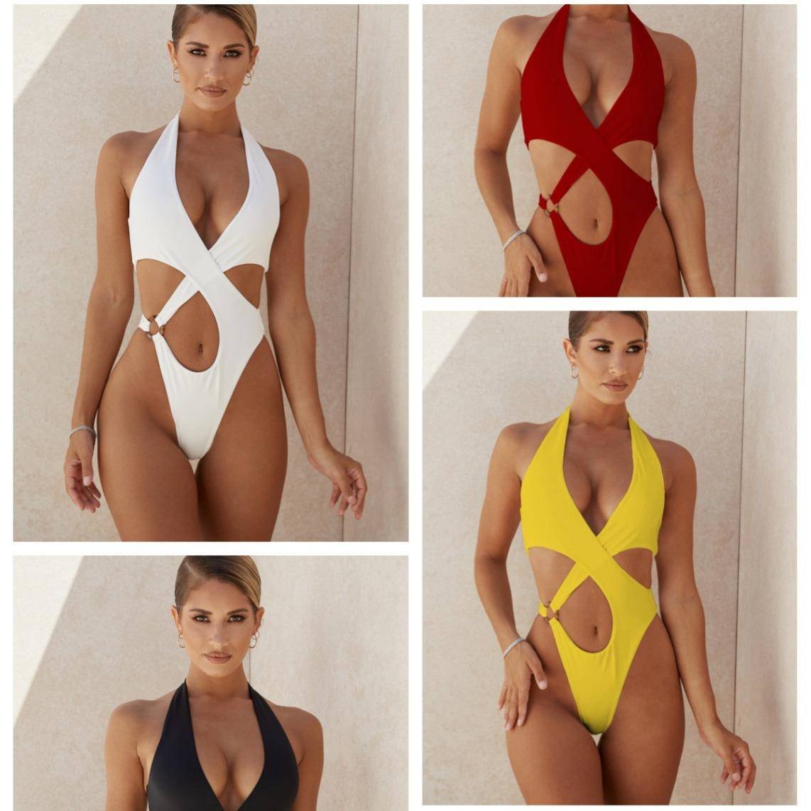 One-piece bikini tight cross hollow neck three-point bikini