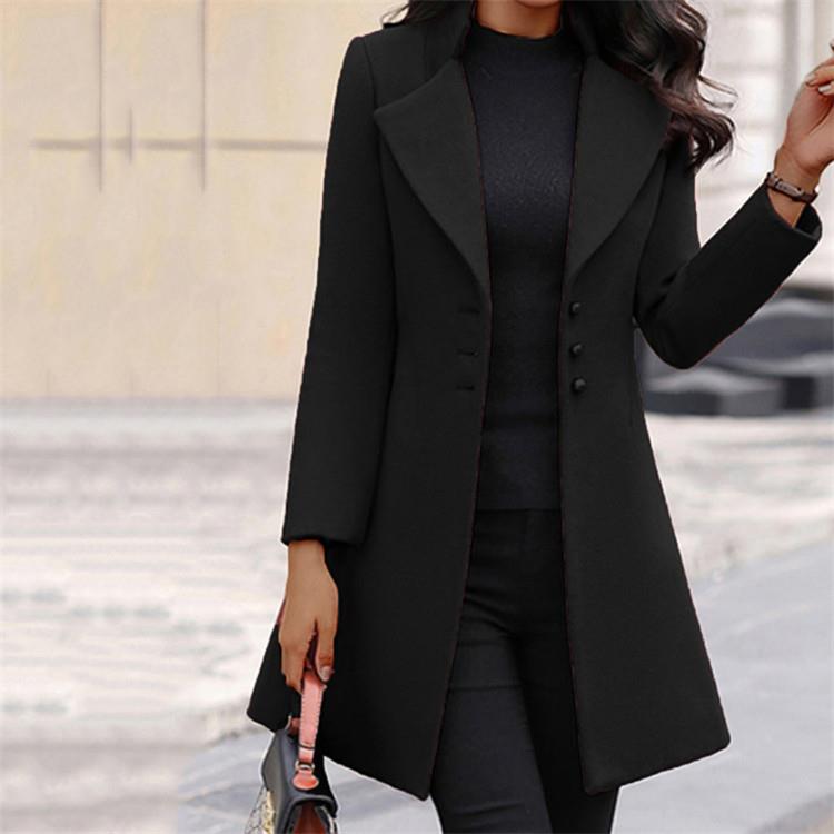 lapel solid womens coat slim-fitting Medium-length color