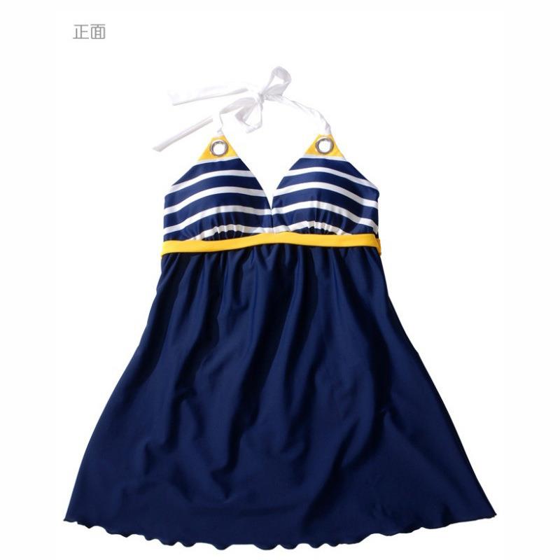 Up Navy Sexy Stripe Cover One-Piece Gathered Dress Swimsuit
