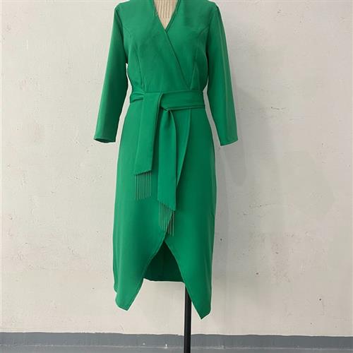 fit slim belt sleeves long slit front diamond hollow color