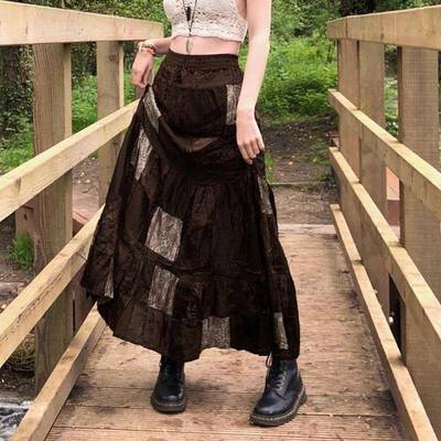 Skirt Long Velvet Slim Loose Contrast Waist Low Skirt Totem