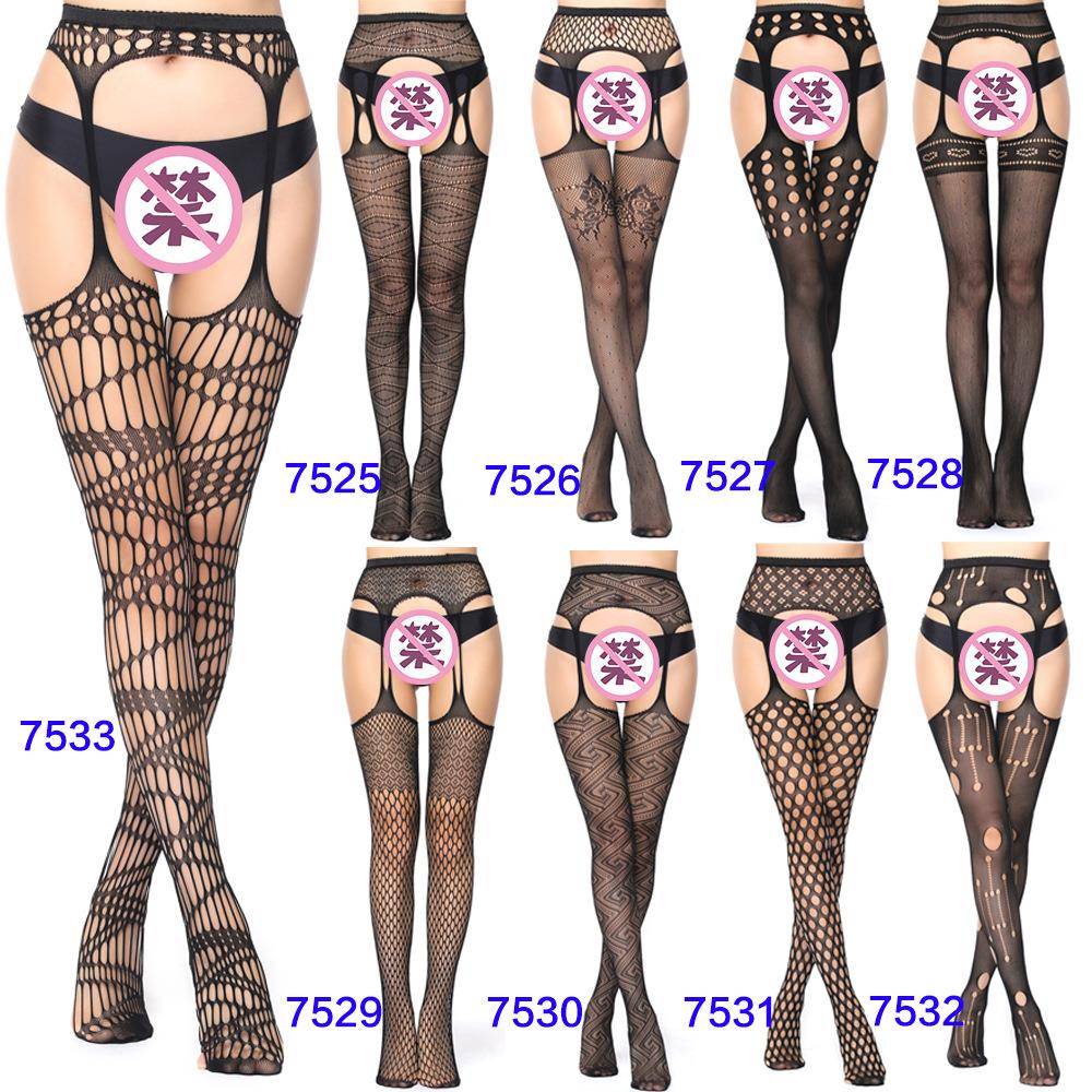 pantyhose suspender black female tights mesh patterned lace