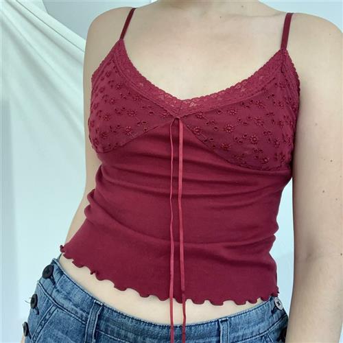 Lace Overlay Drawstring Stretch Camisole Top