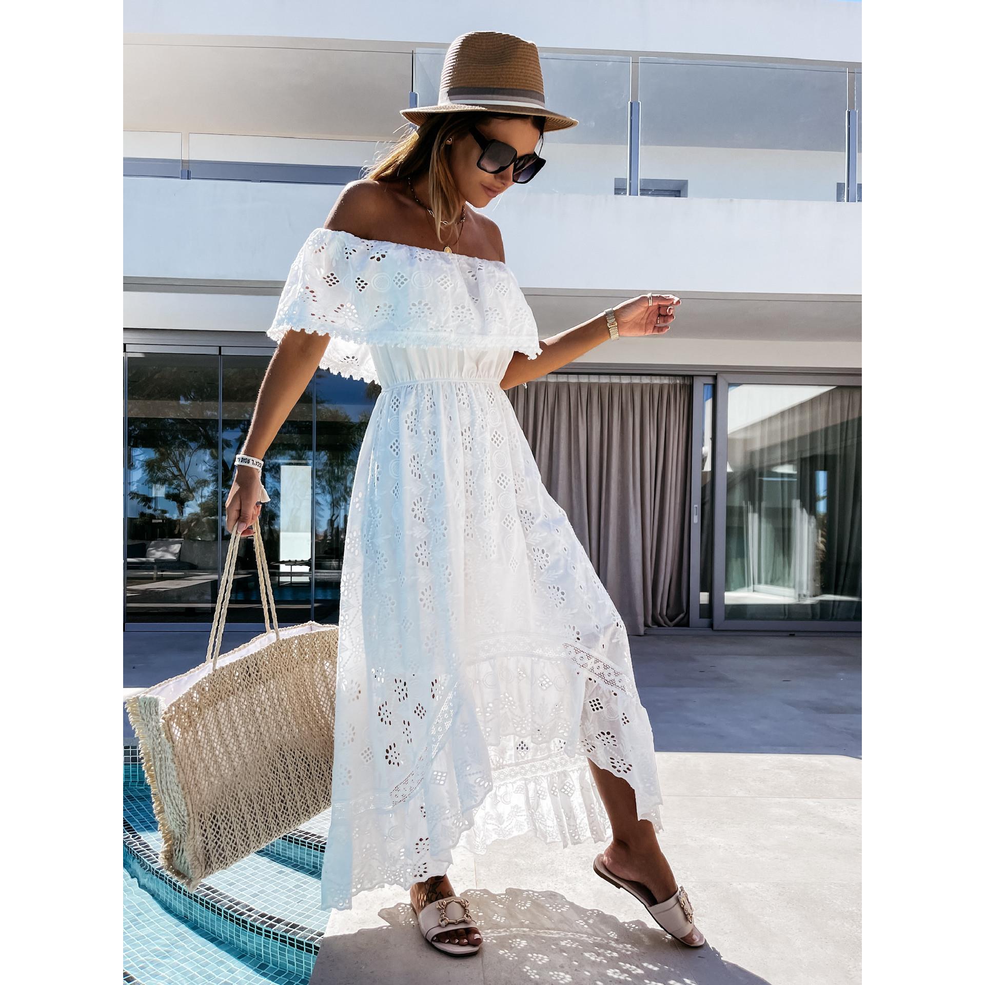 Bohemian lace long dress white beach dress tube top one
