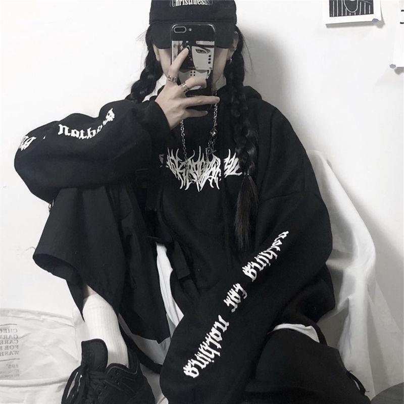 streetwear fashion gothic women loose pullovers hooded