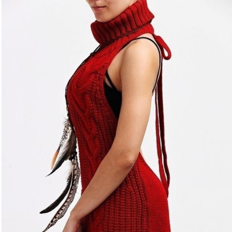 Sexy backless sexy sweater for women high collar sleeveless