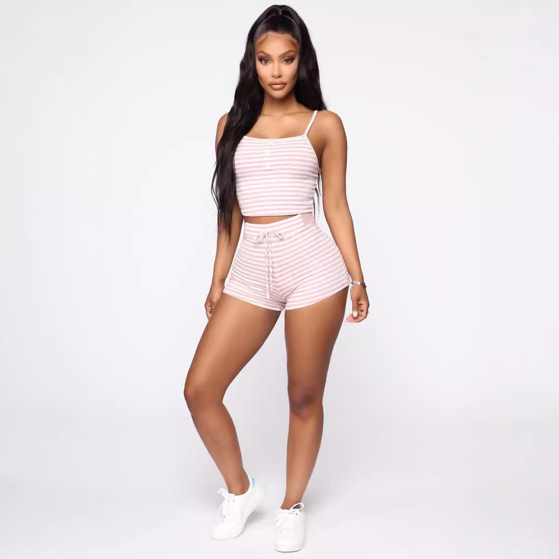 Suspender striped shorts casual suit yoga wear