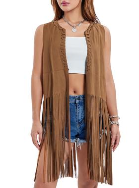mid-length outer womens suede tassel jacket vest vest Shawl