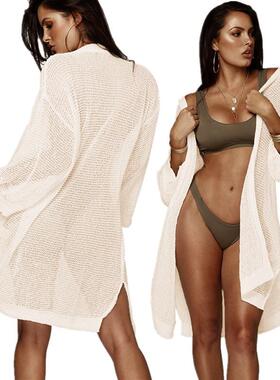 woman sweater loose cardigan solid color pocket knitting