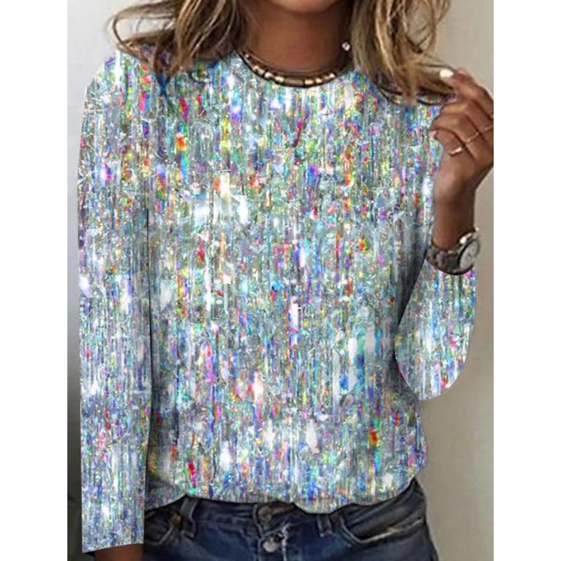 sequin casual print round shirt casual women fashionable