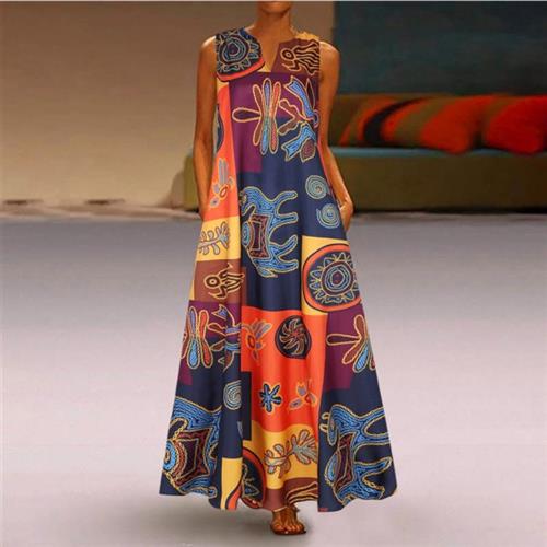 dress sleeveless stitching block color pocket sleeveless