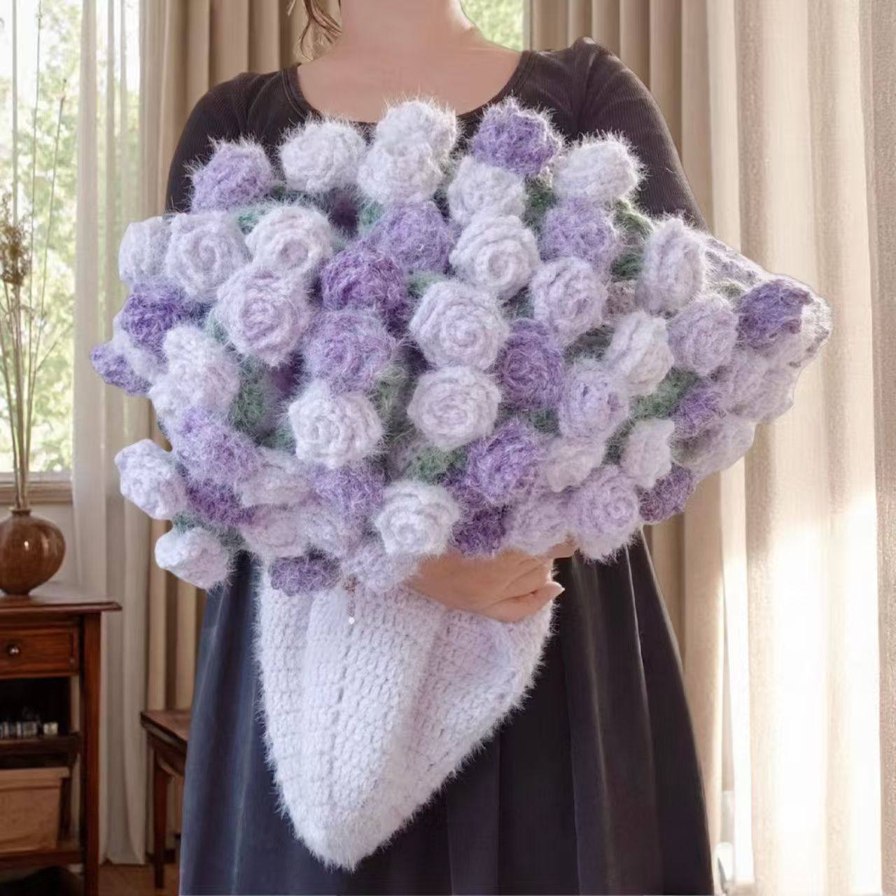 渐变紫玫瑰毛线DIY花毯材料包