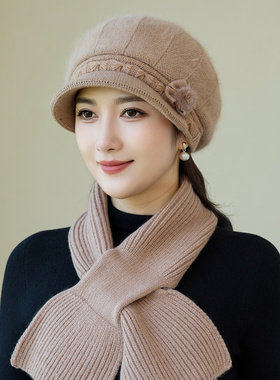 JAYOCXN帽子女防寒加绒保暖加厚毛线帽中老年针织中老年人妈妈帽