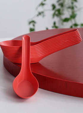 红勺硬耐热一次性汤勺子冰淇淋甜品调羹快餐勺红色结婚商用吃饭勺