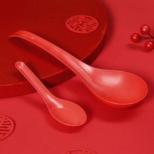 红色一次性大公勺加厚大号饭勺塑料勺商用火锅勺水果捞勺子耐高温