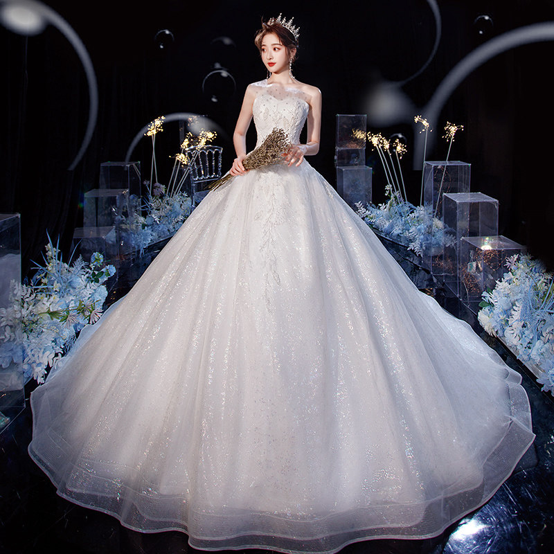 抹胸主婚纱礼服2020新款新娘简约气质拖尾森系超仙梦幻仙气赫本女