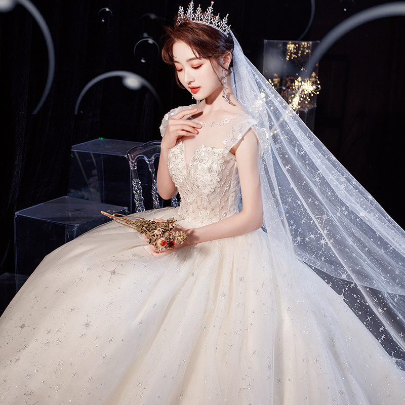 轻主婚纱2020新款森系超仙梦幻奢华大拖尾气质新娘星空高端礼服裙