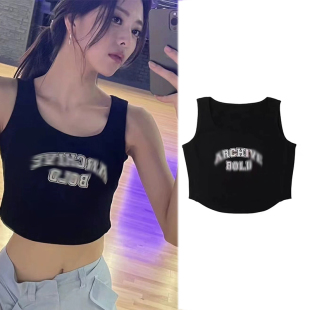 女生纯棉背心印花吊带修身 短款 弹力设计感上衣 夏季 ITZY申有娜同款