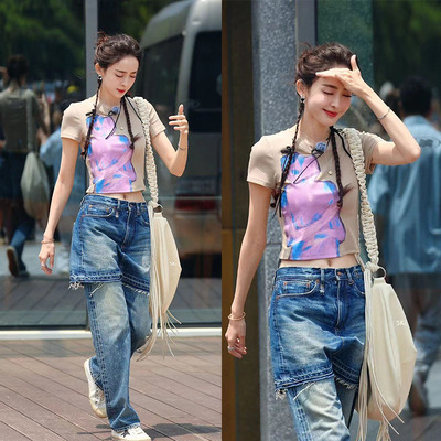 古力娜扎任意门小众图案T恤短款