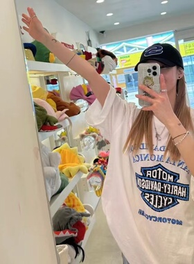 2024新款夏季韩系百搭短袖印花男女白色干净纯棉oversizeT恤穿搭