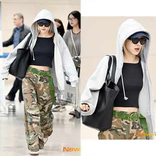 Rose朴彩英灰色韩系慵懒风纯棉连帽拉链ins休闲风男女不加绒卫衣