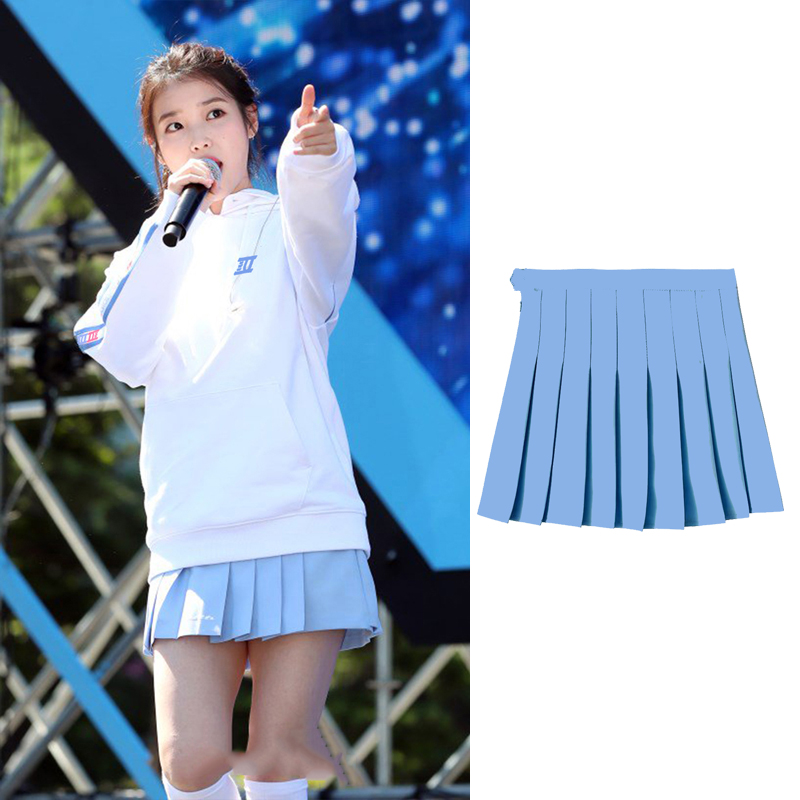 iu李知恩明星同款裙半身裙拉链纽扣自带安全裤短裙防走光百褶裙女