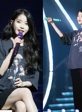 IU李知恩同款韩版演唱会新款chic圆领前后印花宽松短袖insT恤女