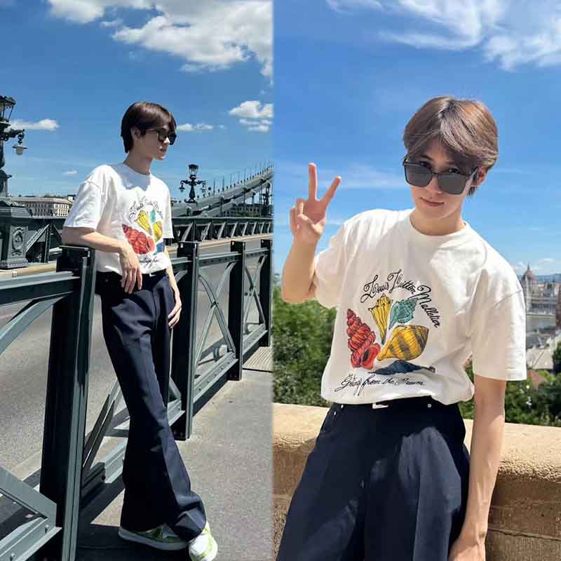 张真源匈牙利同款字母图案印花纯棉ins宽松男女显瘦T恤衫潮流百搭
