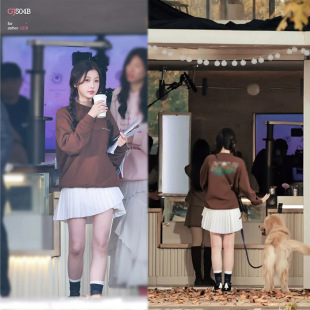 虞书欣双轨同款深棕色字母印花ins纯棉加绒宽松氛围感长袖卫衣女