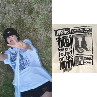 林珍娜ins同款夏天清爽纯棉印花短袖气质男女百搭同款T恤宽松潮流