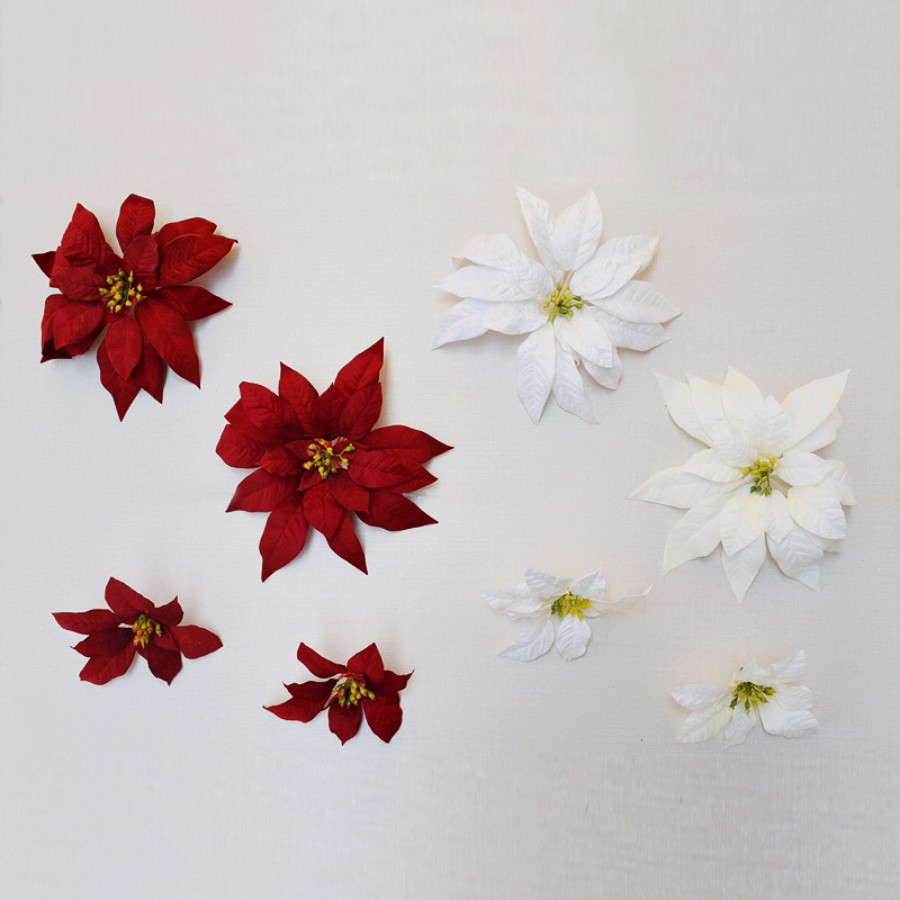 红色圣诞花闪粉藤条装饰 金色布花塑料双层 白色绒布假花手工材料