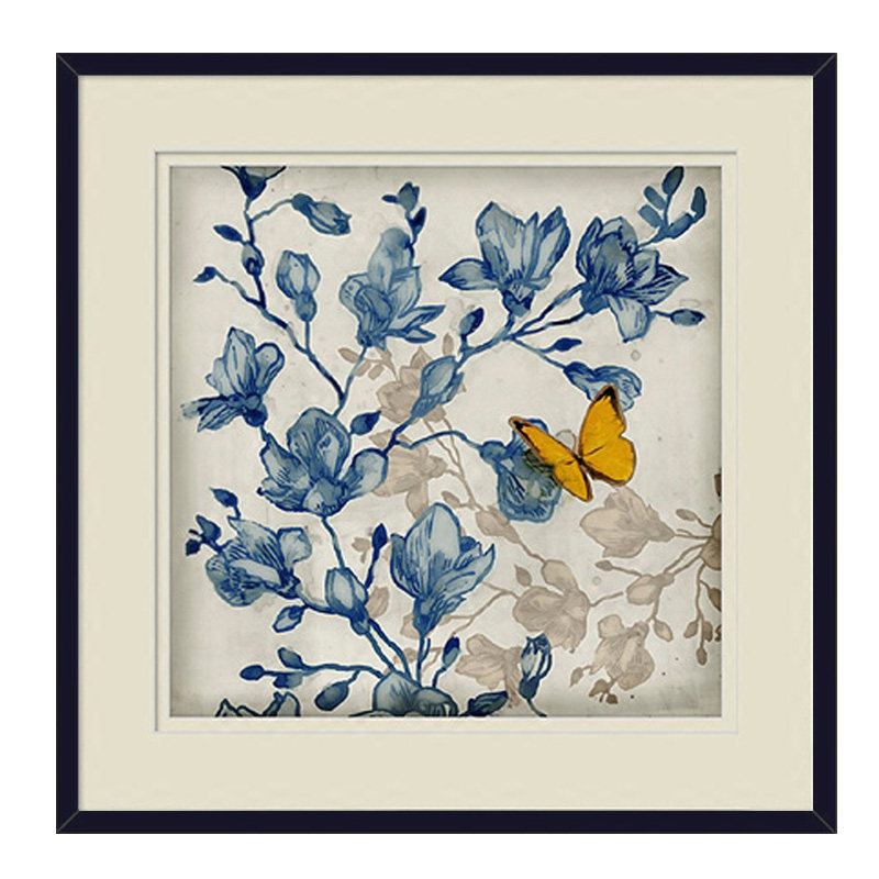 hh美式乡村装饰画/后现代客厅餐厅玄关卧室实木框挂画/水墨花蝶