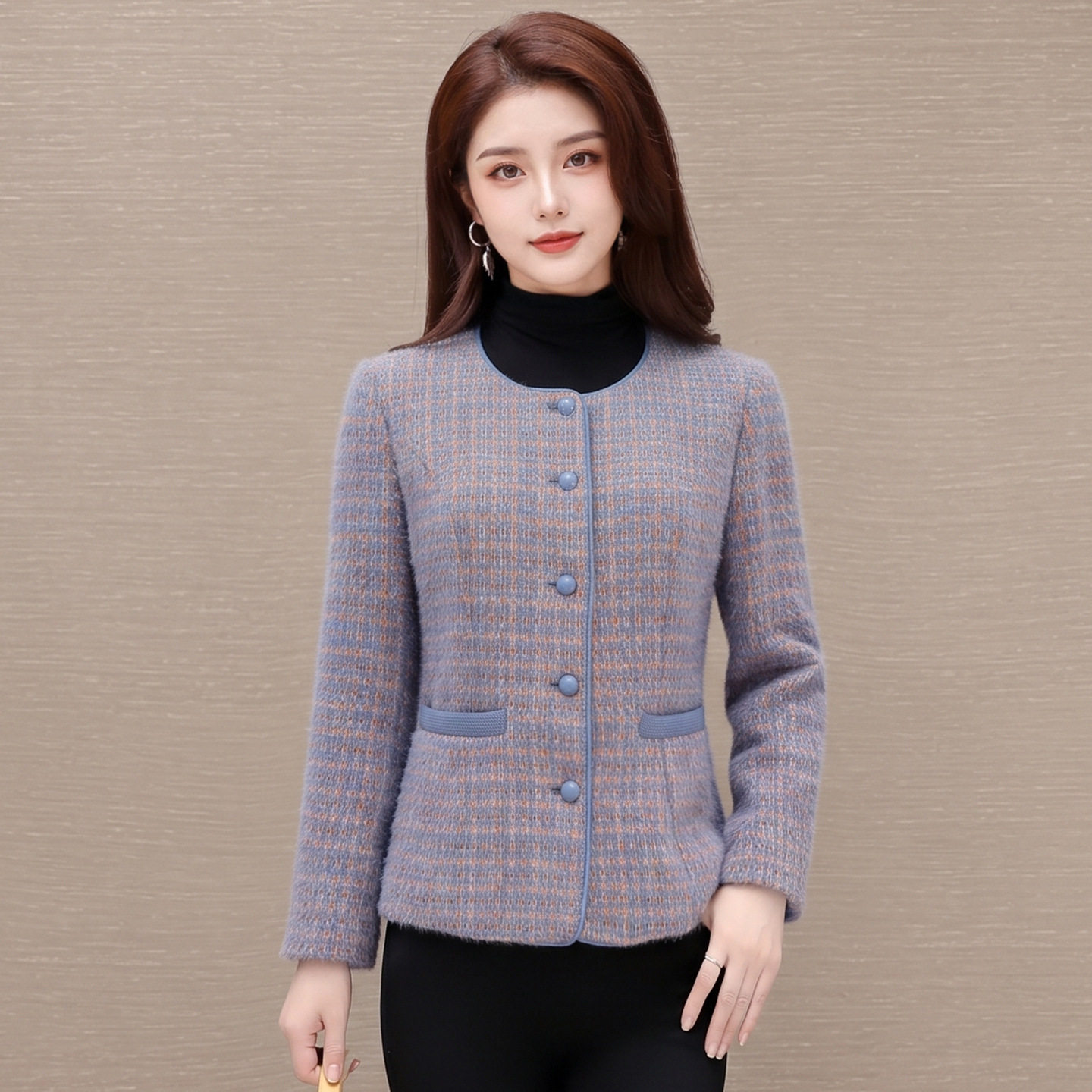 中青年女装秋季高级感重工编织亮丝小香粗花呢子外套名媛气质上衣