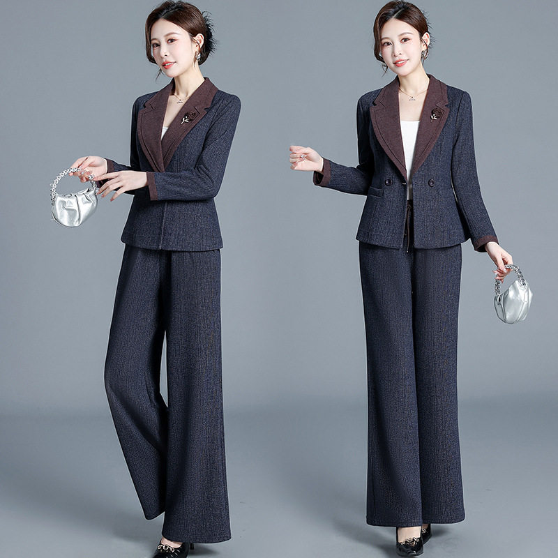 气质套装裤中青年女2026新款春秋西服外套阔腿裤两件套中年妈妈装