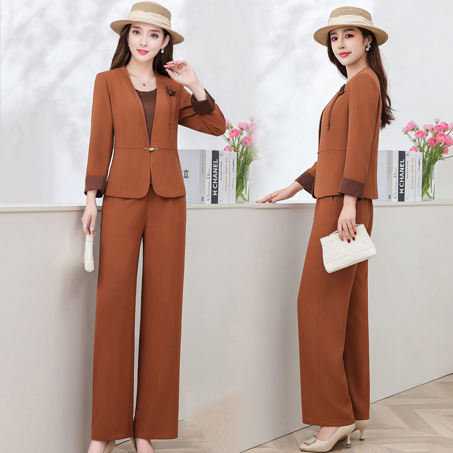 中青年女装时尚三件套裤春装2026新款中年妈妈内搭西服阔腿裤套装