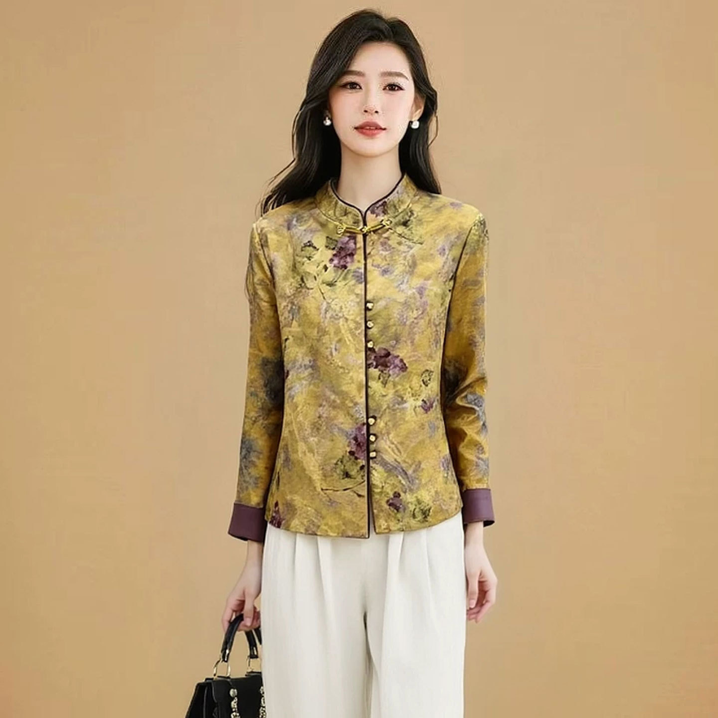 中年妈妈装202春秋6新款中国风印花小衫中青年人优雅气质上衣女装