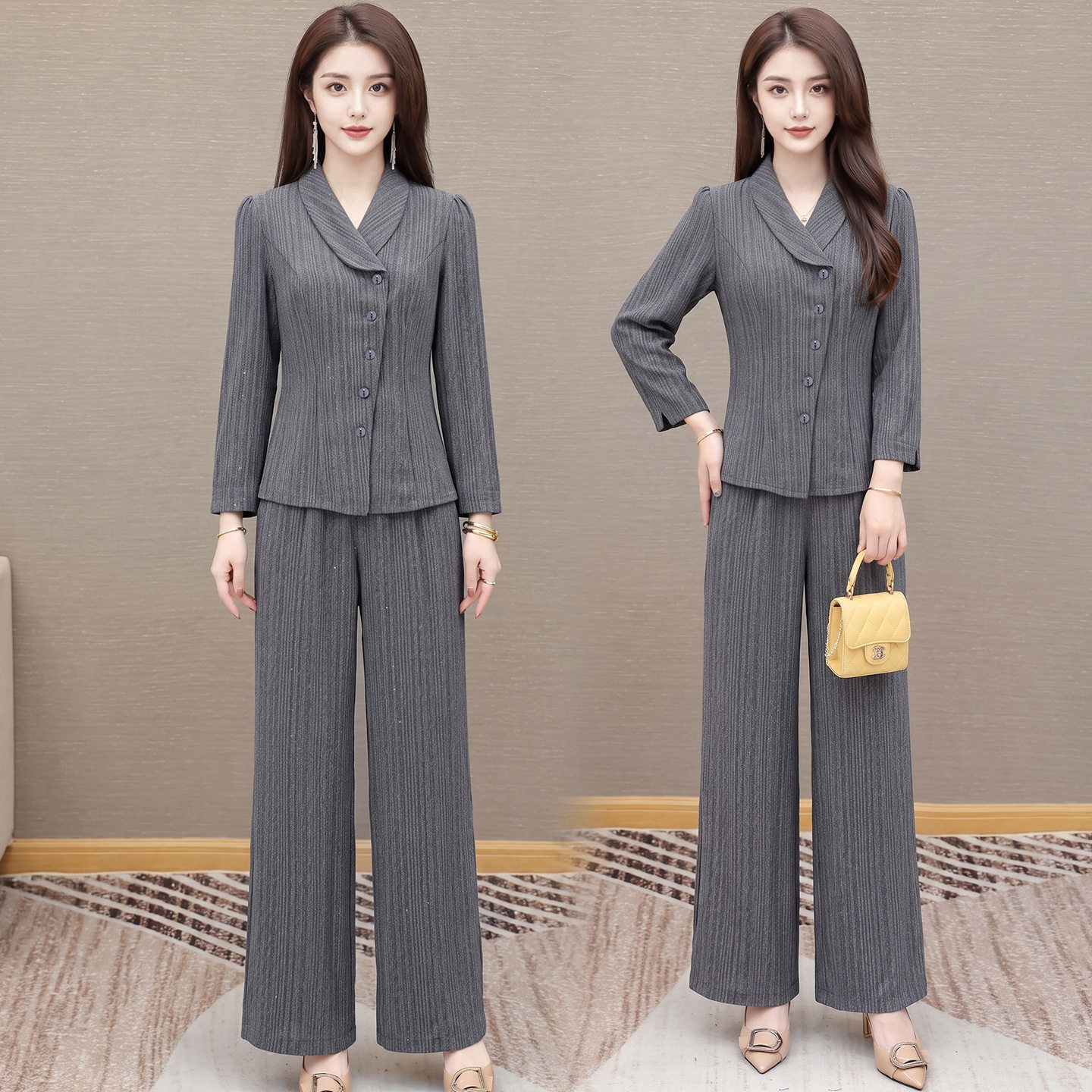 气质套装裤中青年女2026新款春秋中年妈妈装西服外套阔腿裤两件套