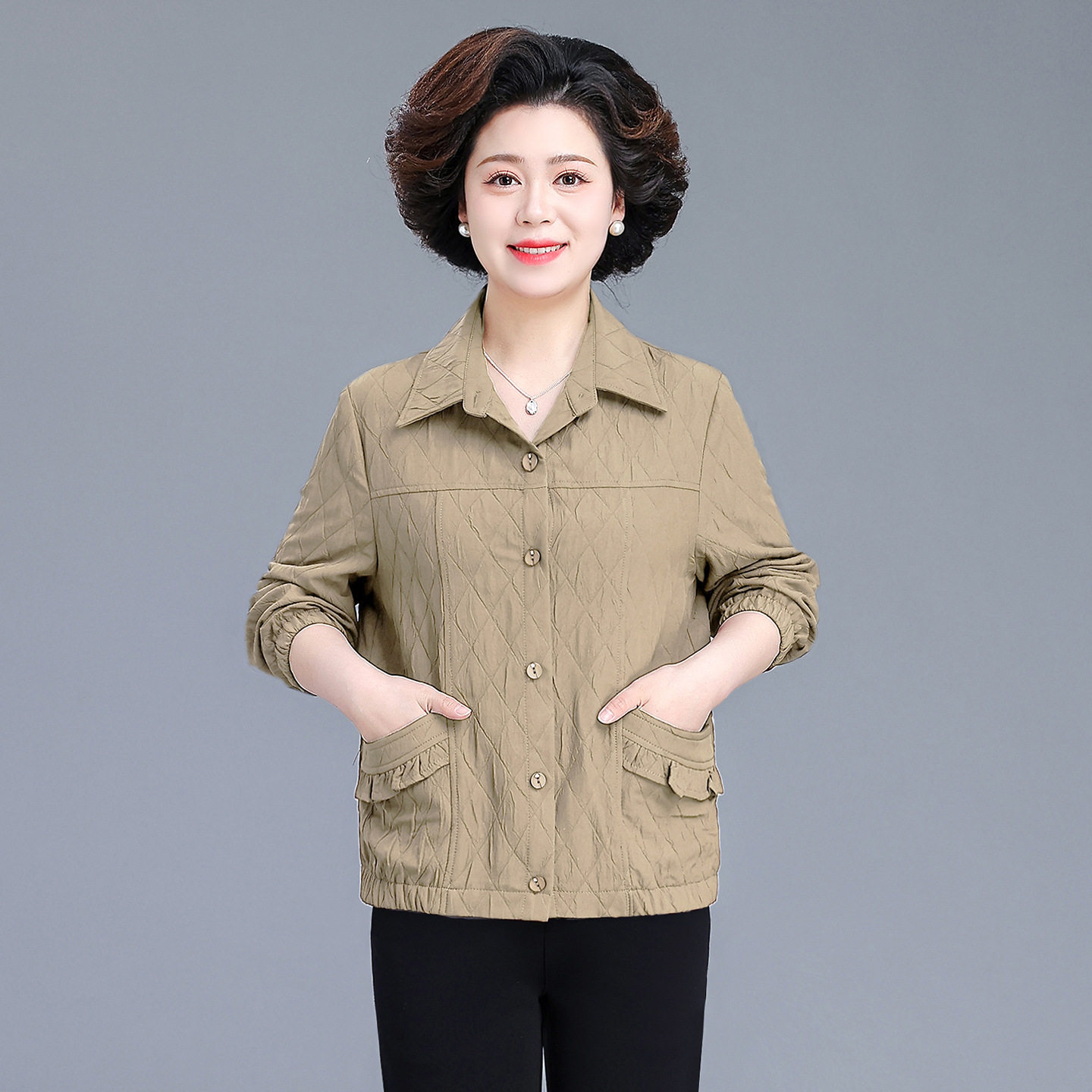 妈妈装休闲外套秋季新款宽松舒适50岁60春秋装时尚中老年女装夹克