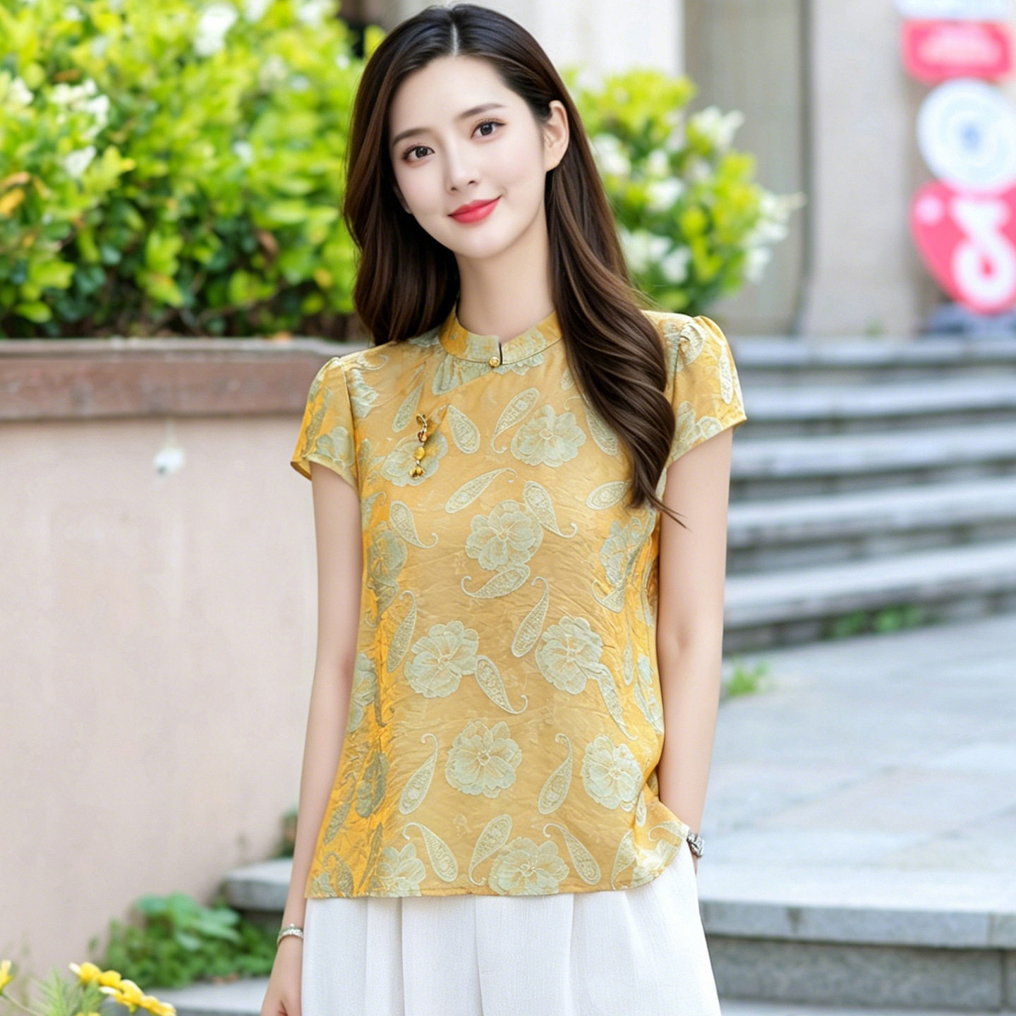 新中式风短袖上衣短款夏季新款中青年女装盘扣洋气小衫中年妈妈装