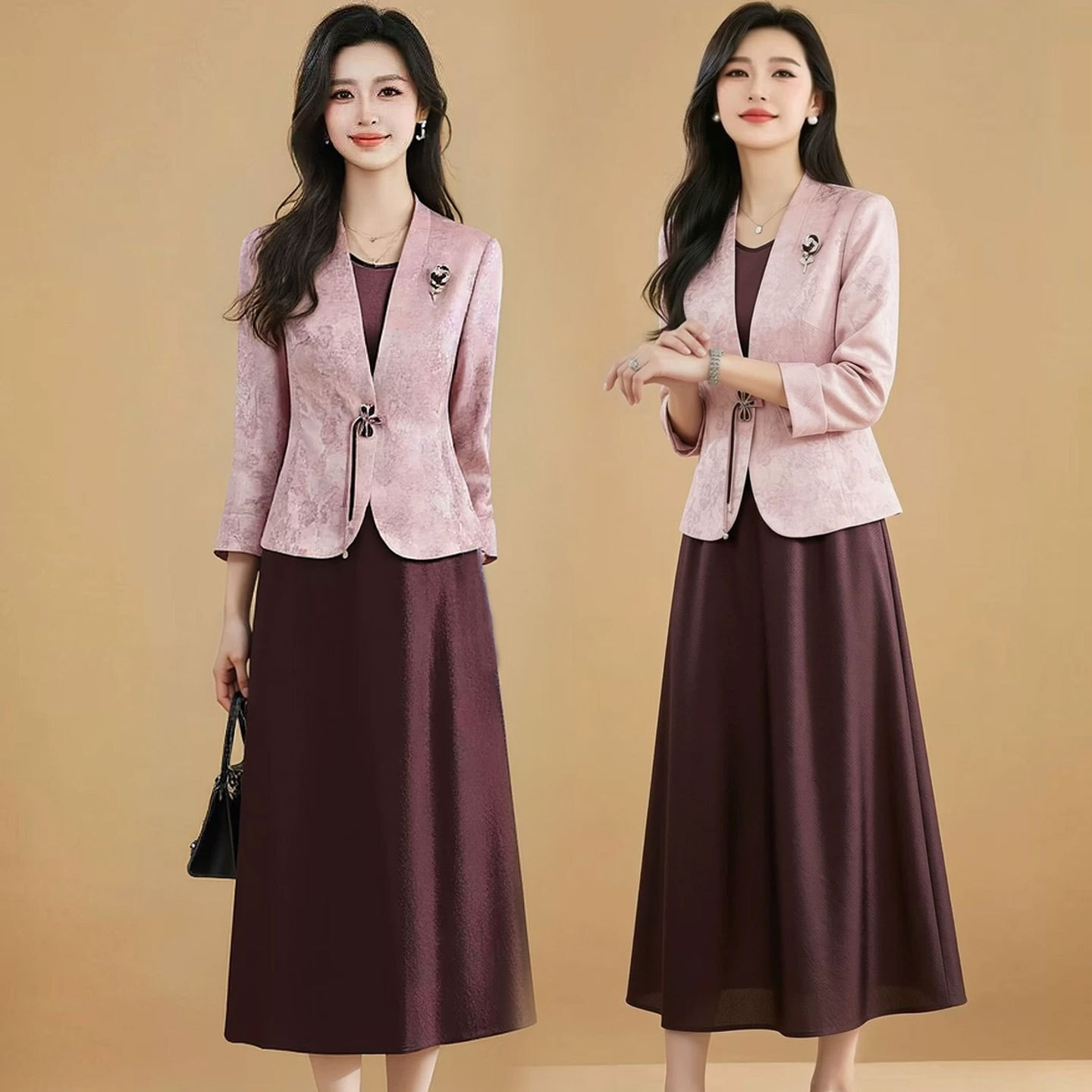喜妈妈礼服裙子套装时尚高档外套喜婆婆装订婚宴喜服敬酒服两件套