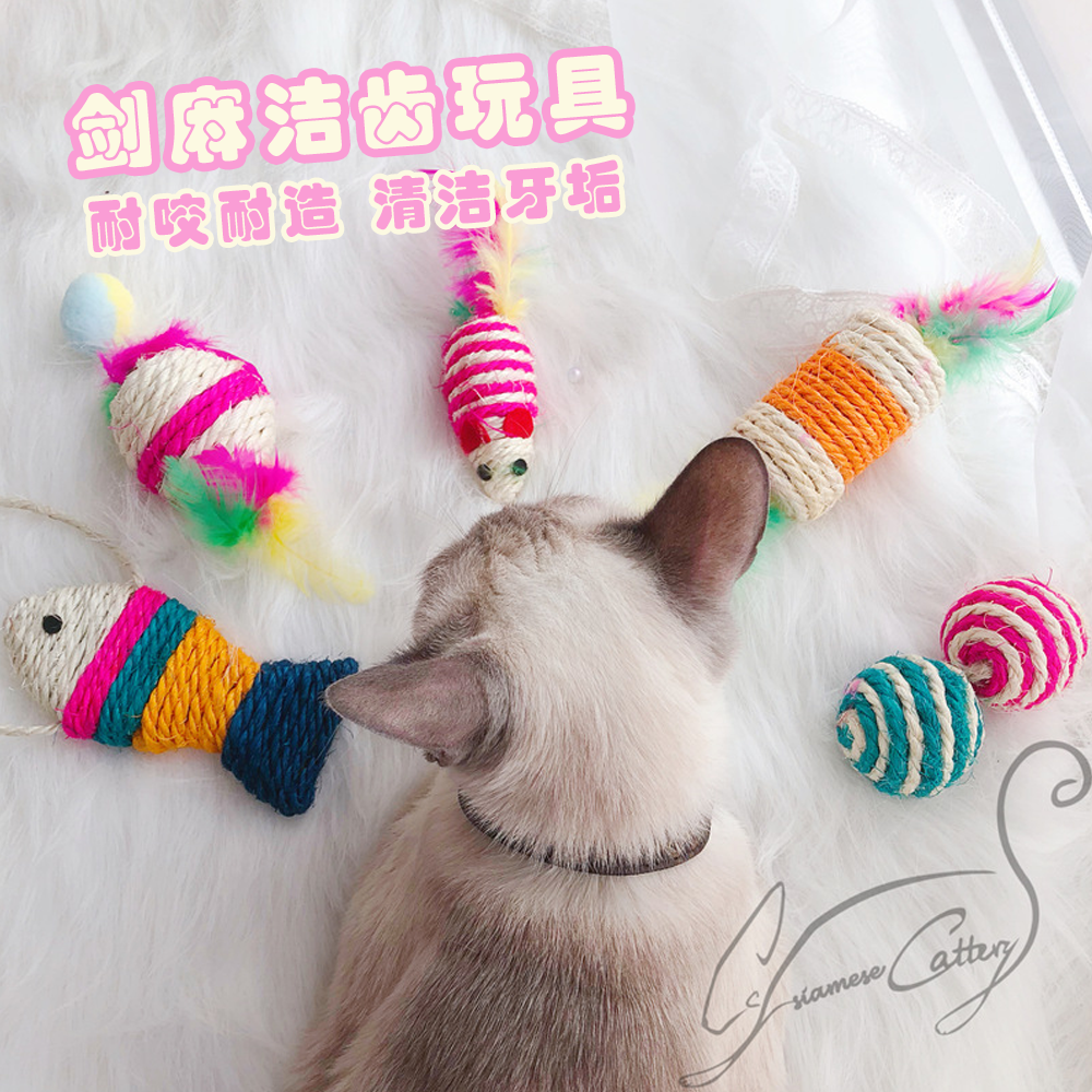 Cc家 猫咪剑麻玩具 猫玩具 羽毛剑麻洁齿玩具~