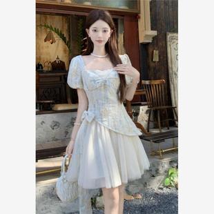 甜美气质假两件蓬蓬连衣裙女夏微胖mm收腰显瘦中长款 大码 a字裙子